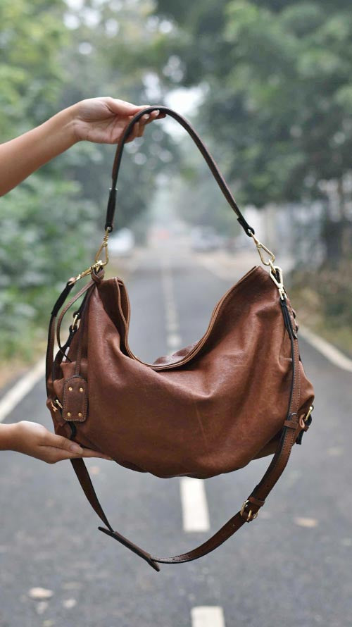 Medium Tan Leather Hobo Bag - Slouchy Shoulder Purse | Laroll Bags